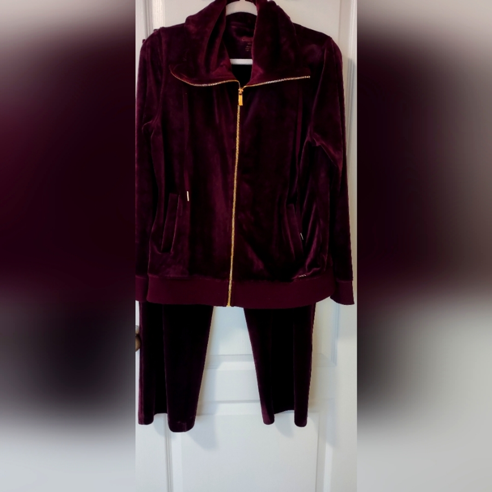 Calvin Klein Velour Leisure Set in Deep Plum! On sale now!